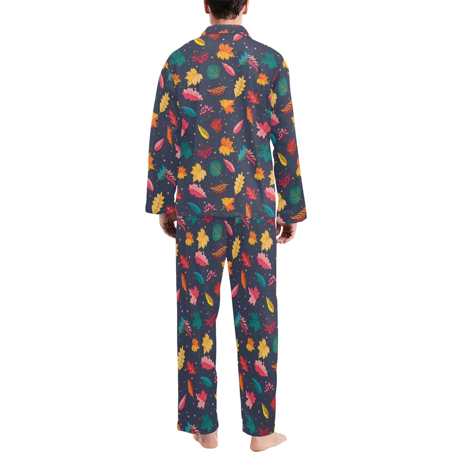 Elm Leave Colorful Print Pattern Men's Long Pajama Set