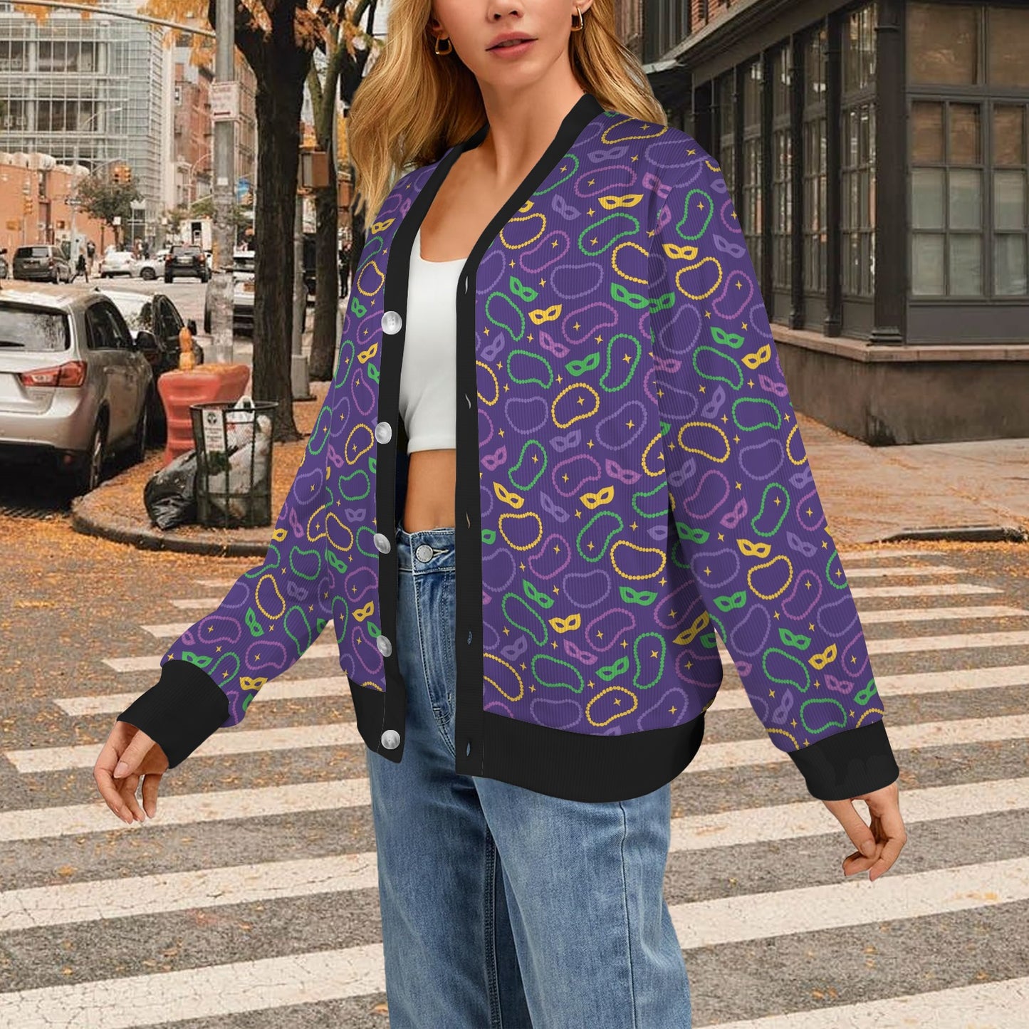 Mardi Gras Pattern Print Design 04 Women's Cardigan