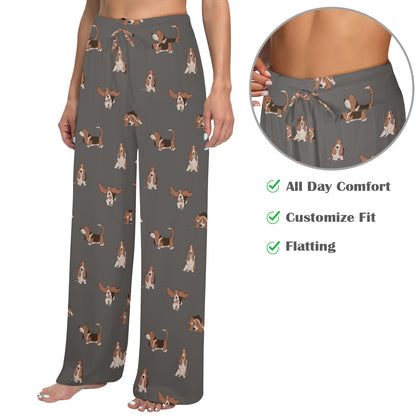 Basset Hound Pattern Print Design 03 Women's Wide Leg Lounge Pants