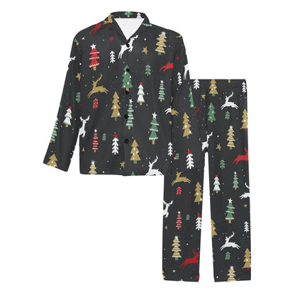 Christmas Tree Deer Style Pattern Print Design 03 Men's Long Pajama Set