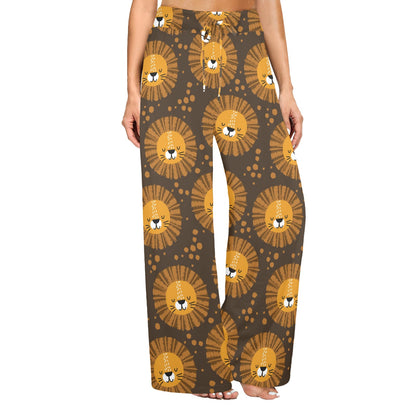Lion Cartoon Pattern Print Design 01 Women's Wide Leg Lounge Pants