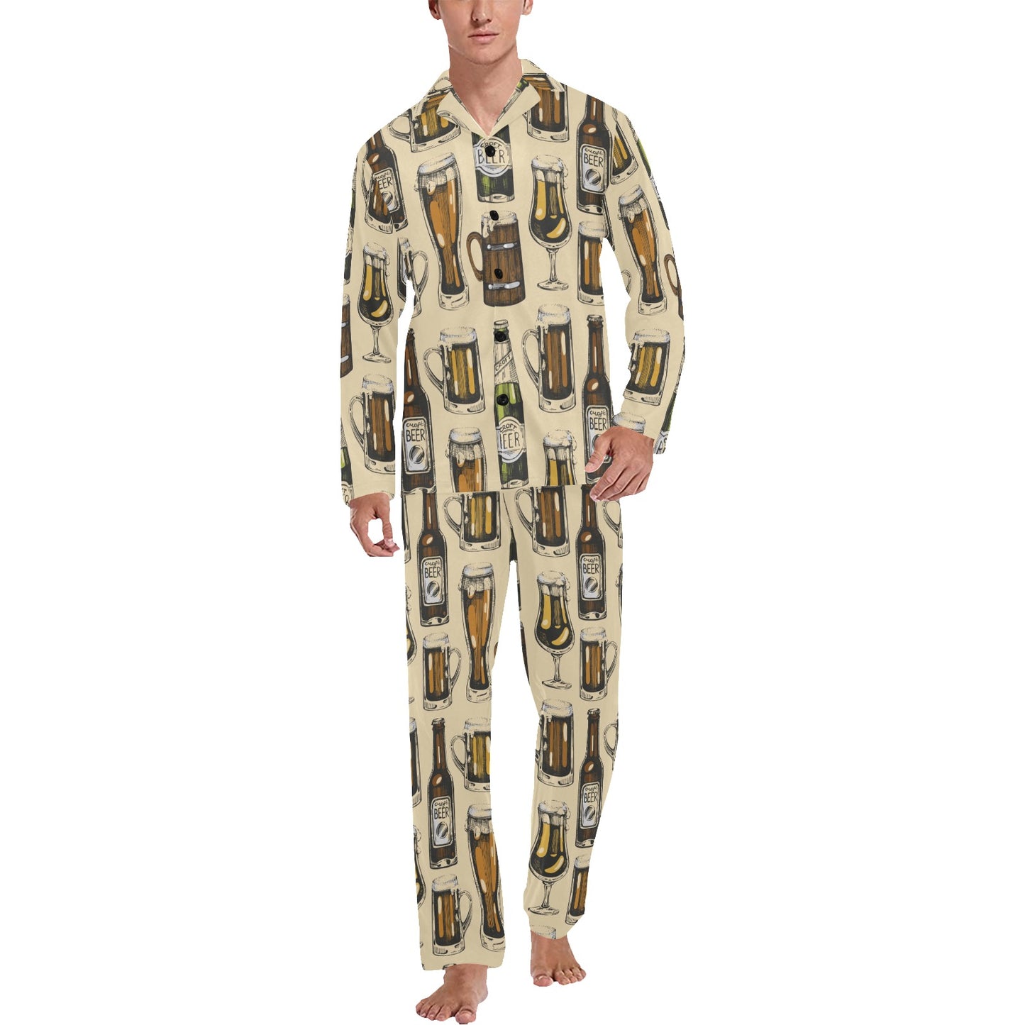 Beer Pattern Print Design 04 Men's Long Pajama Set