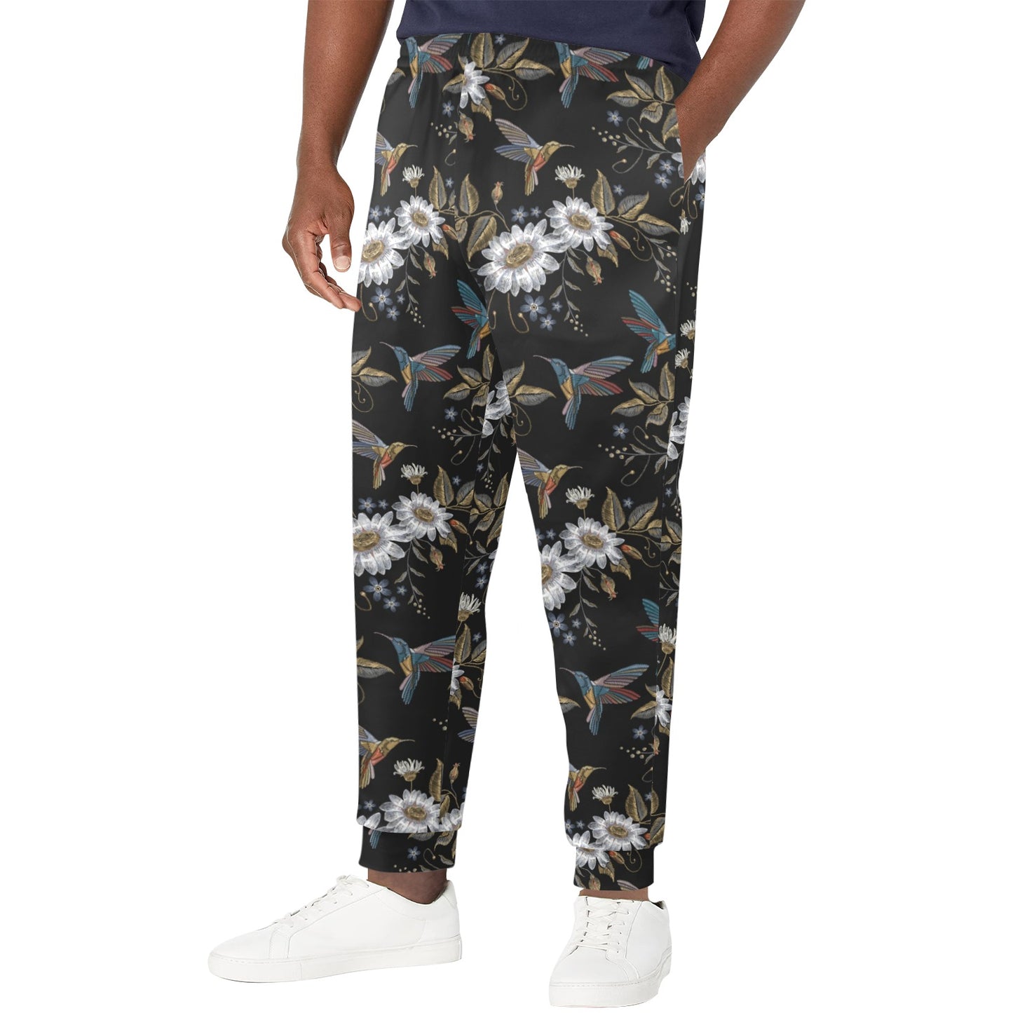 Hummingbird with Embroidery Themed Print Men's Casual Track Pants