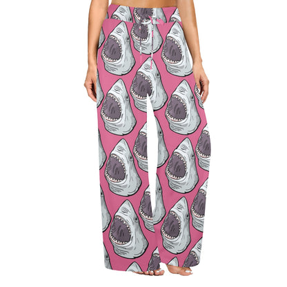 Great White Shark Pattern Print Design 01 Women's Wide Leg Lounge Pants