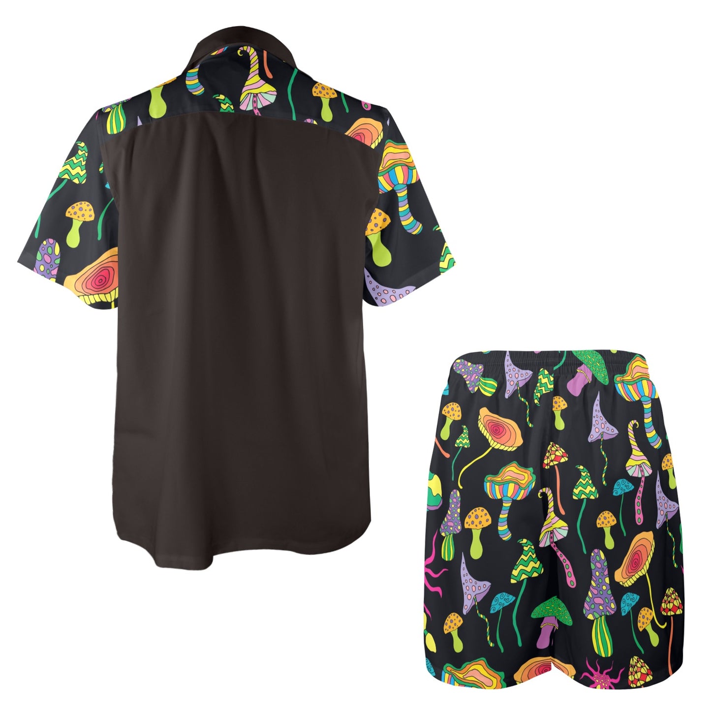 Psychedelic Mushroom Pattern Print Design A02 Men's Beach Shirt and Shorts Set