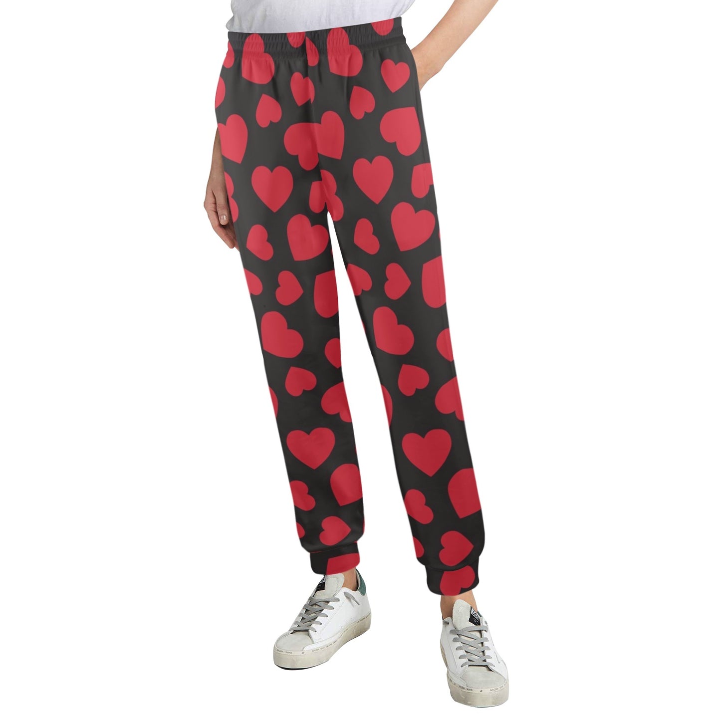 Heart Red Pattern Print Design HE01 Women's Casual Track Pants