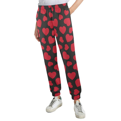 Heart Red Pattern Print Design HE01 Women's Casual Track Pants