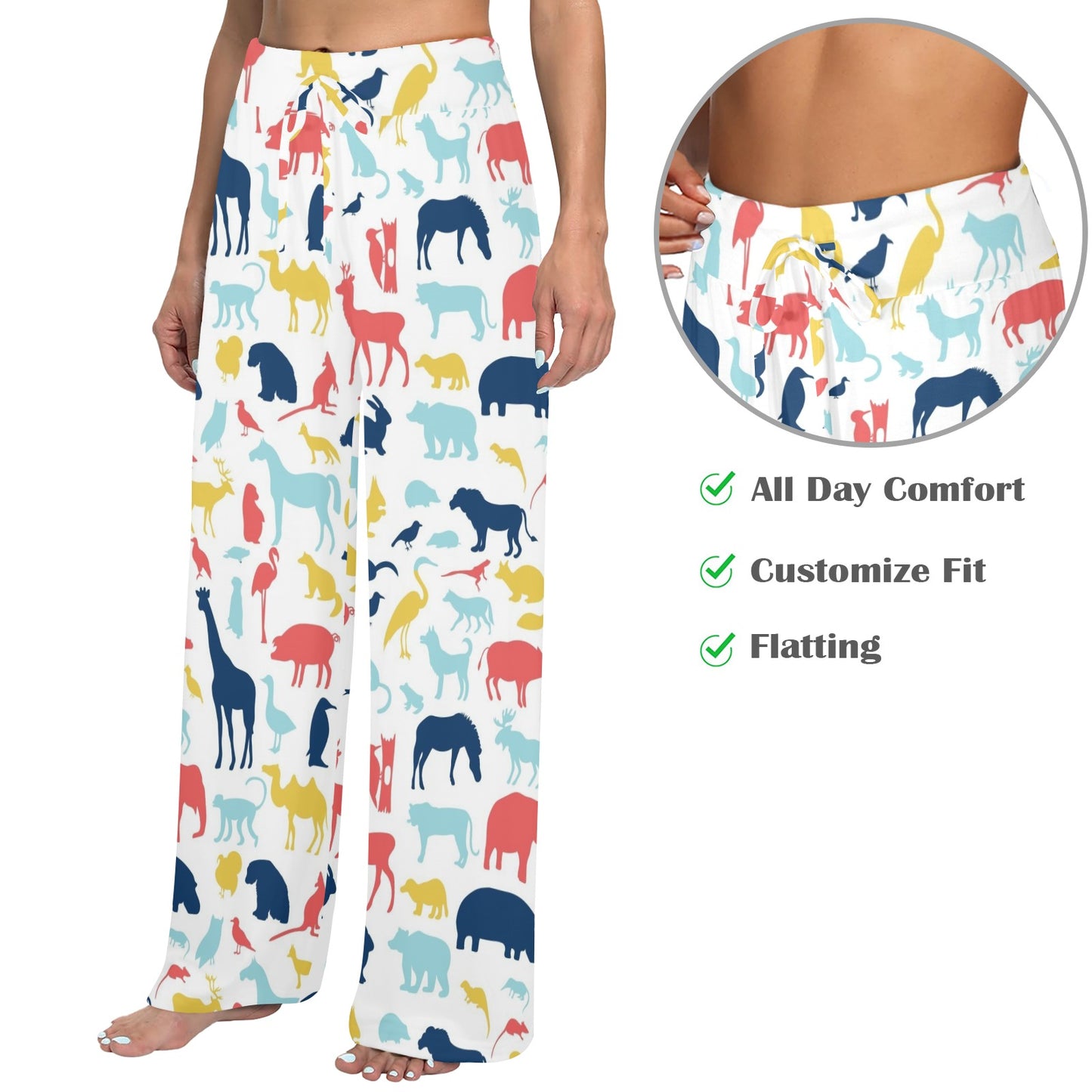 Zoo Animal Design Print Pattern JJ0409 Women's Wide Leg Lounge Pants