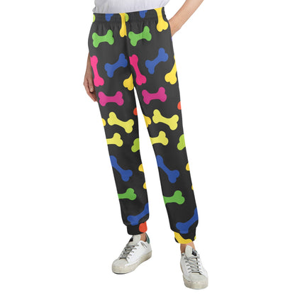 Dog Bone Neon Color Pattern Print Design 02 Women's Casual Track Pants