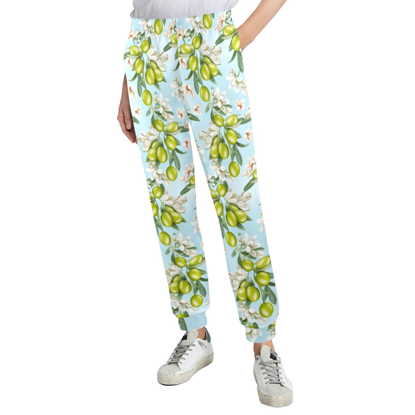 Elegant Olive Floral Print Women's Casual Track Pants