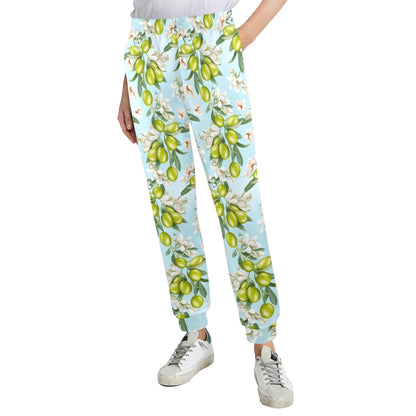 Elegant Olive Floral Print Women's Casual Track Pants