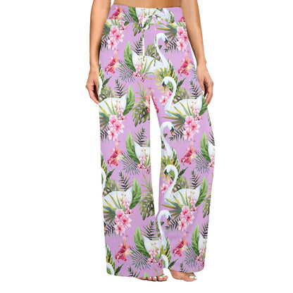 Swan with Flower Pattern Print Design 01 Women's Wide Leg Lounge Pants