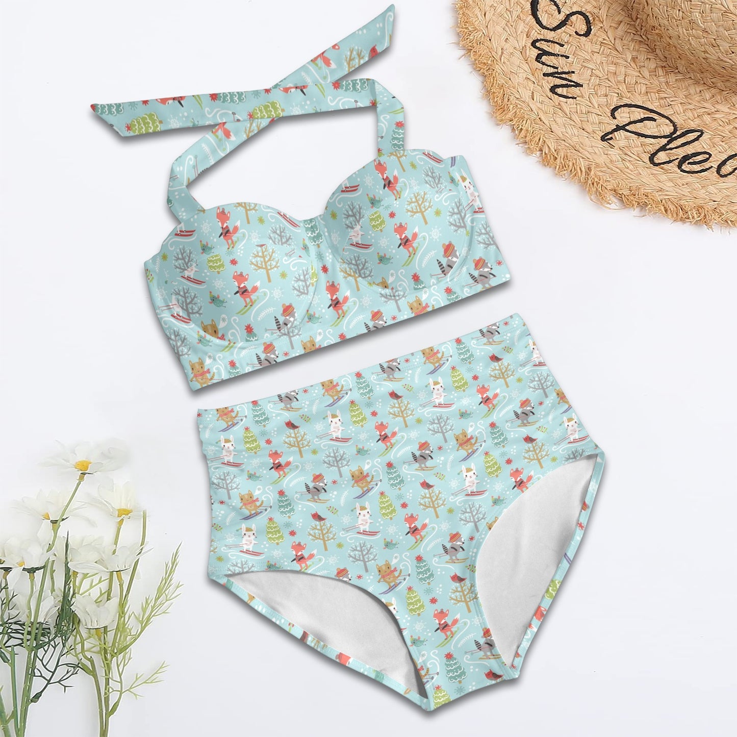 Ski Fox Cute Print Design LKS303 Halter Neck Bikini Swimsuit