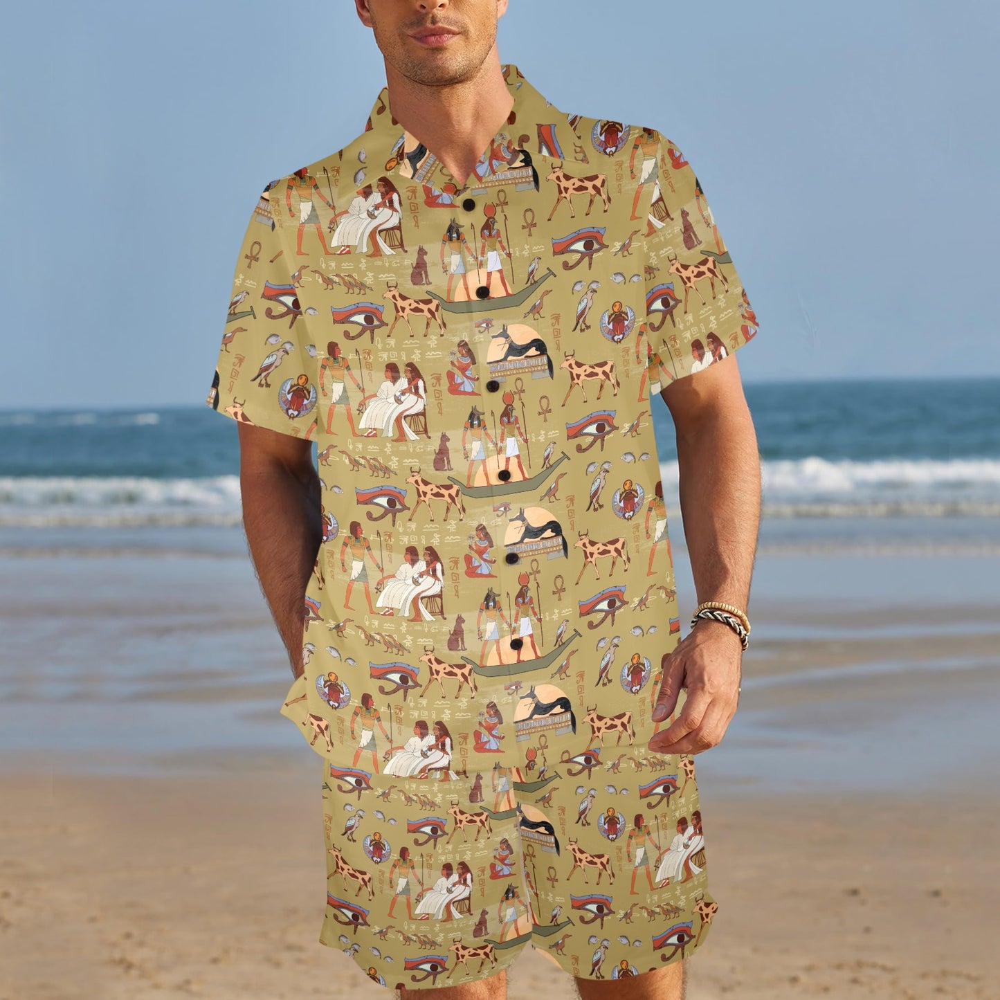 Ancient Greek Classic Pattern Design LKS305 Men's Beach Shirt and Shorts Set