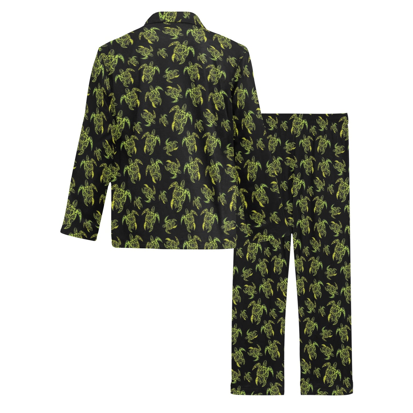 Green Tribal Turtle Polynesian Themed Men's Long Pajama Set