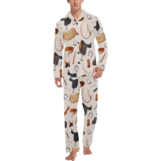 Equestrian Equipment Print Pattern Men's Long Pajama Set