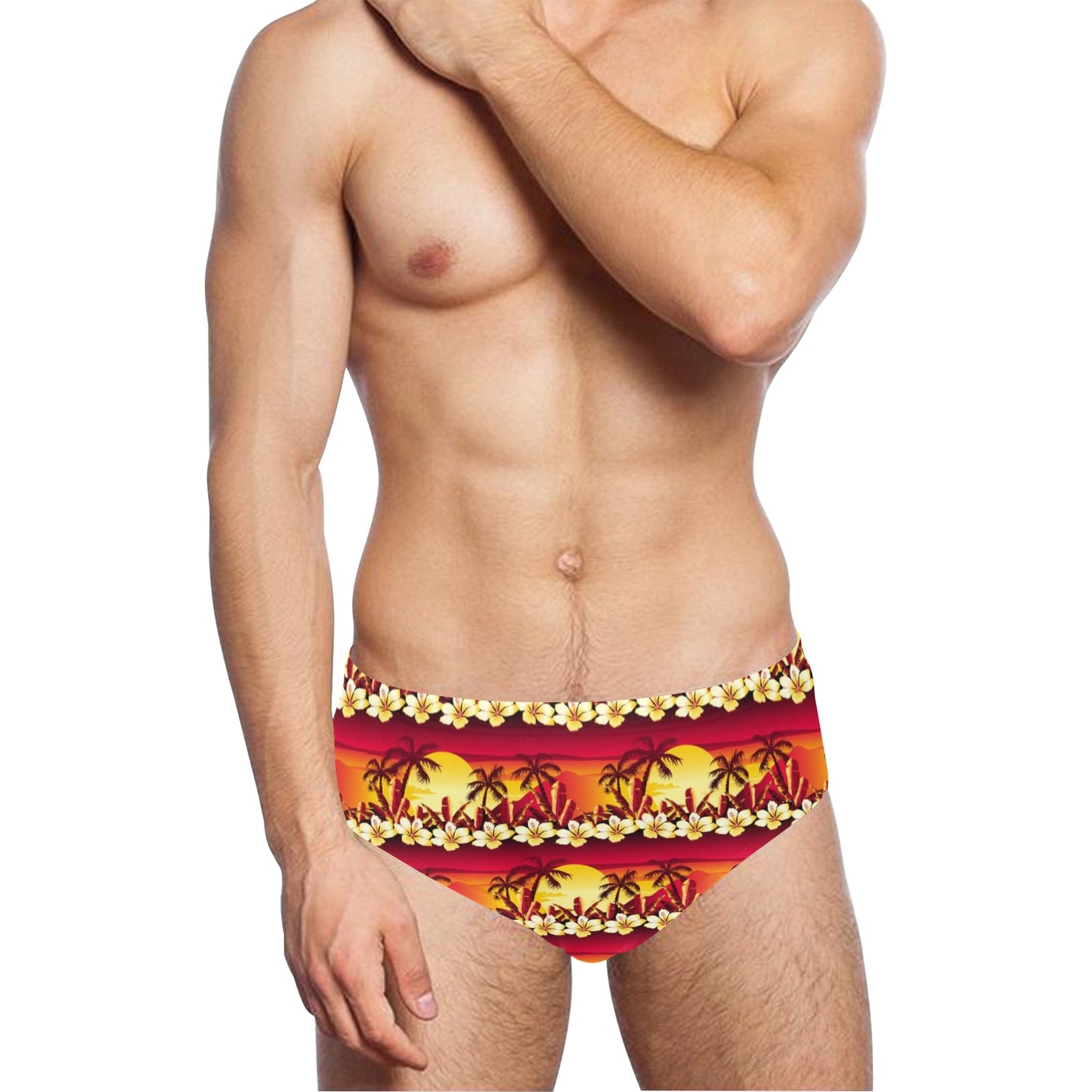 Hawaiian Tropical Sunset Hibiscus Print Men's Swimming Briefs