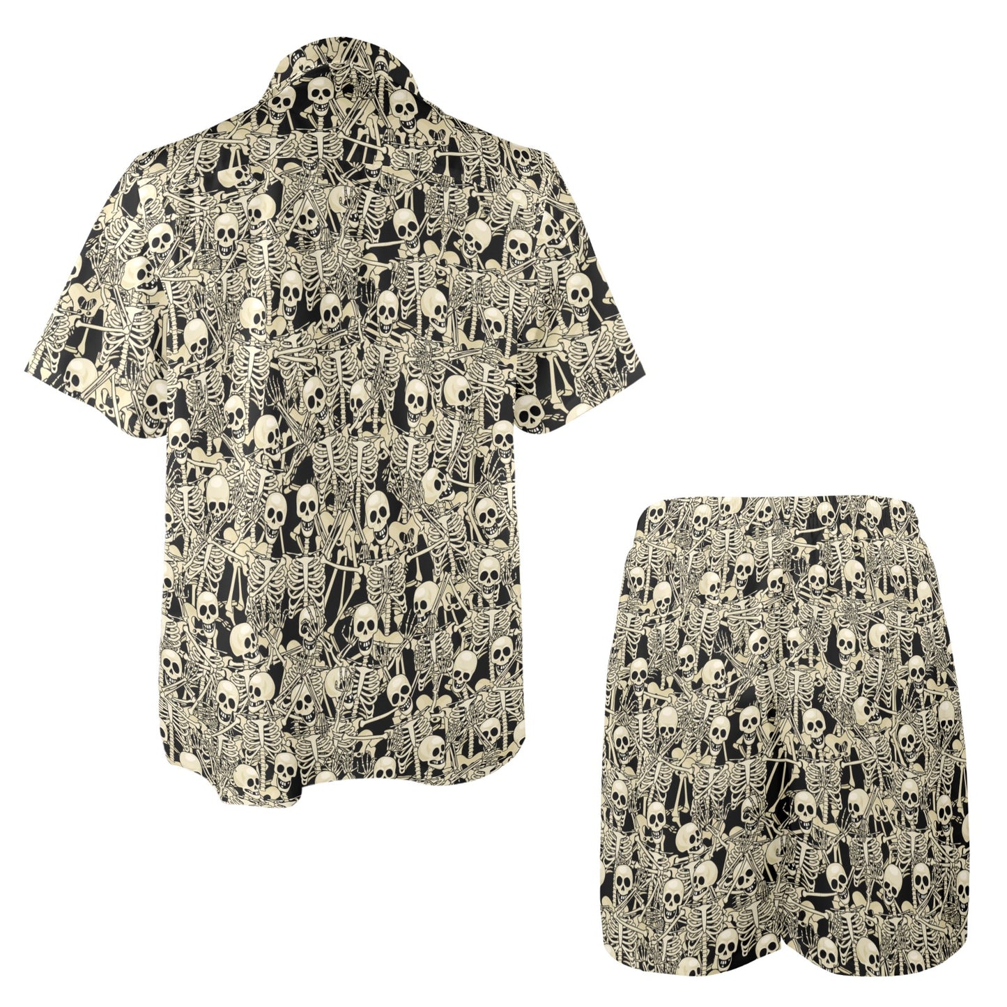 Skeleton Design Print Men's Beach Shirt and Shorts Set