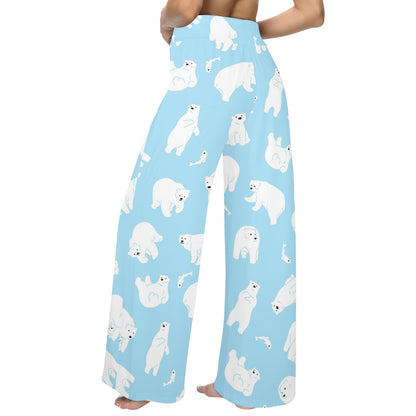 Polar Bear Pattern Print Design PB01 Women's Wide Leg Lounge Pants