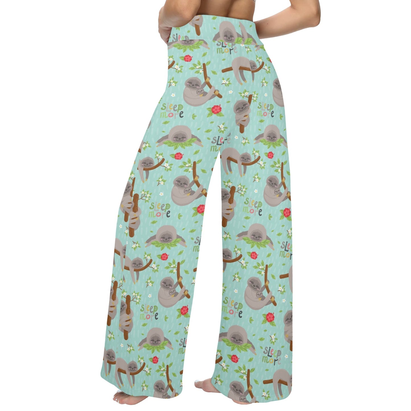 Sloth Print Design LKS305 Women's Wide Leg Lounge Pants