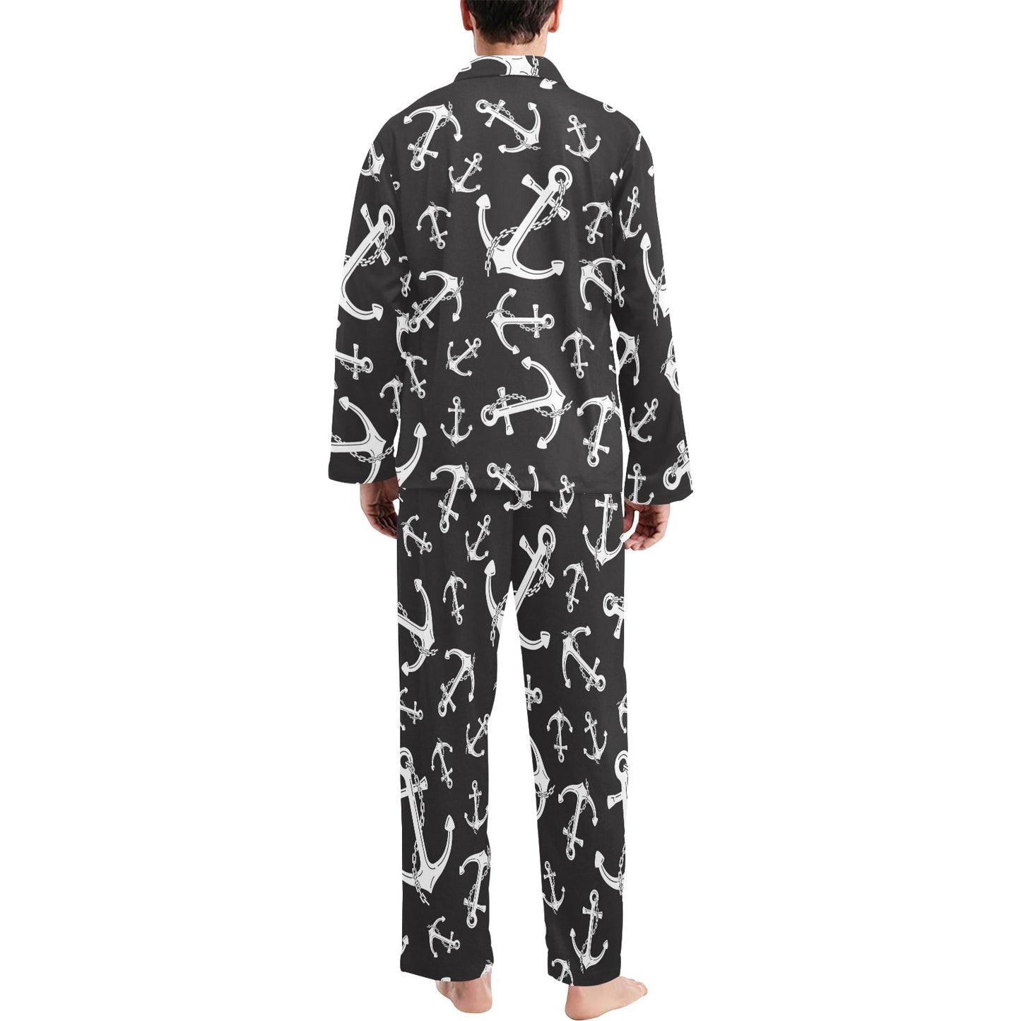 Anchor Black White Men's Long Pajama Set