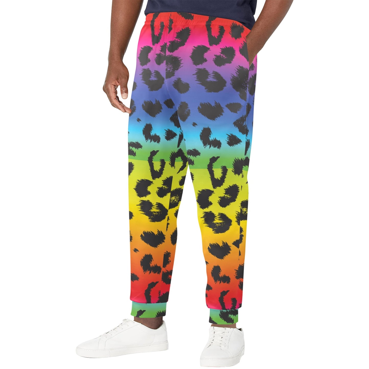 Rainbow Leopard Pattern Print Design A01 Men's Casual Track Pants