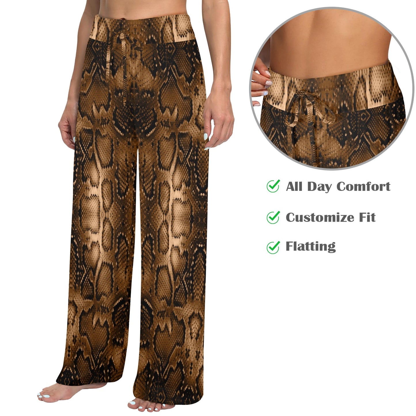 Snake Skin Brown Print Women's Wide Leg Lounge Pants