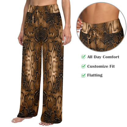 Snake Skin Brown Print Women's Wide Leg Lounge Pants