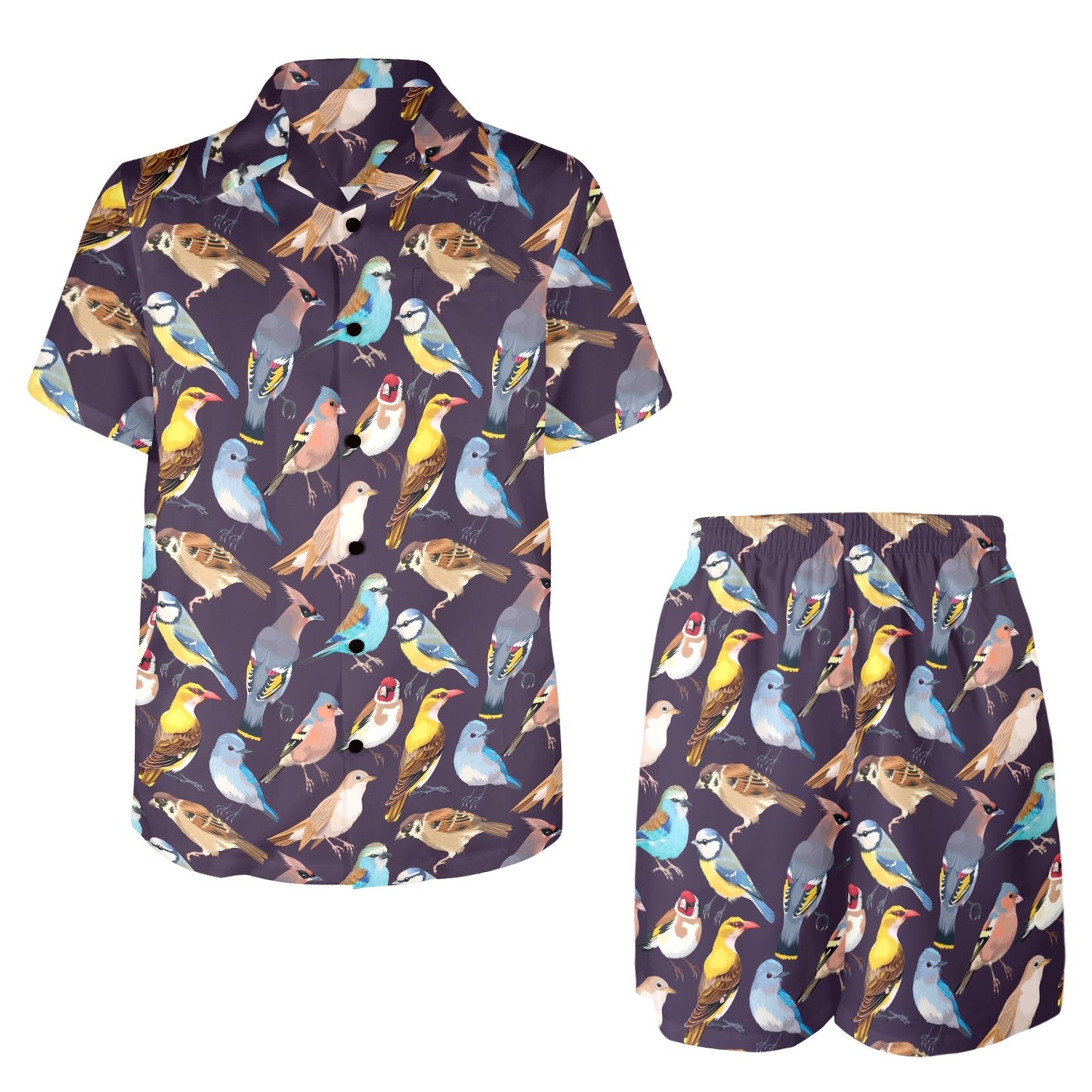 Bird Cute Print Pattern Men's Beach Shirt and Shorts Set
