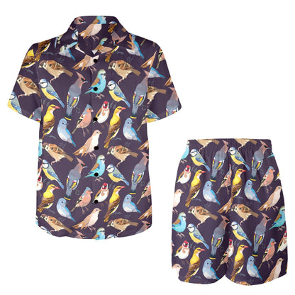Bird Cute Print Pattern Men's Beach Shirt and Shorts Set