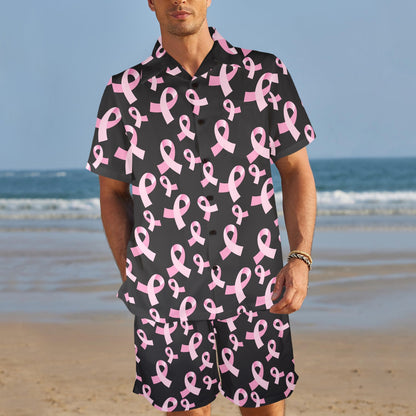 Breast Cancer Awareness Design Men's Beach Shirt and Shorts Set