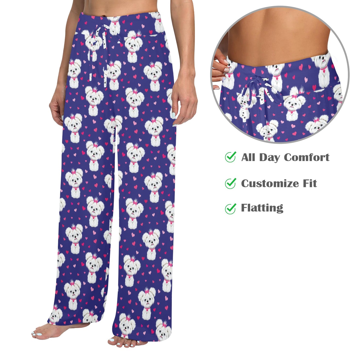 Maltese Pattern Print Design 02 Women's Wide Leg Lounge Pants