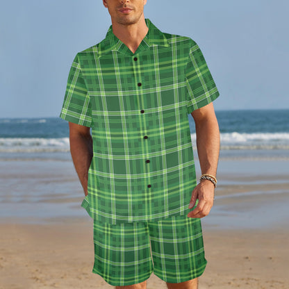 Irish Plaid Pattern Print Design 02 Men's Beach Shirt and Shorts Set