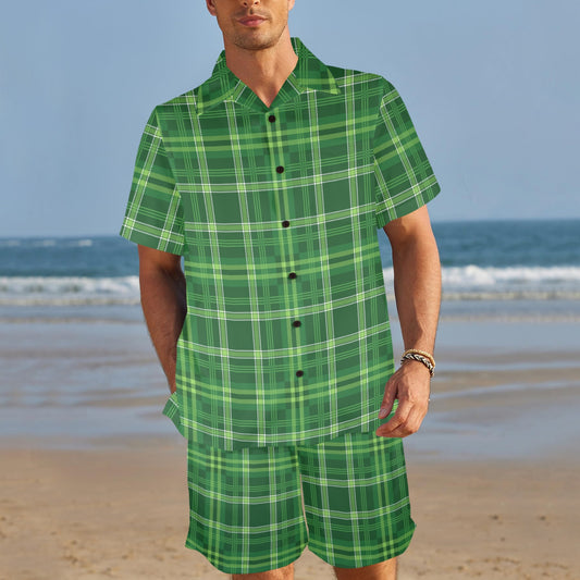 Irish Plaid Pattern Print Design 02 Men's Beach Shirt and Shorts Set