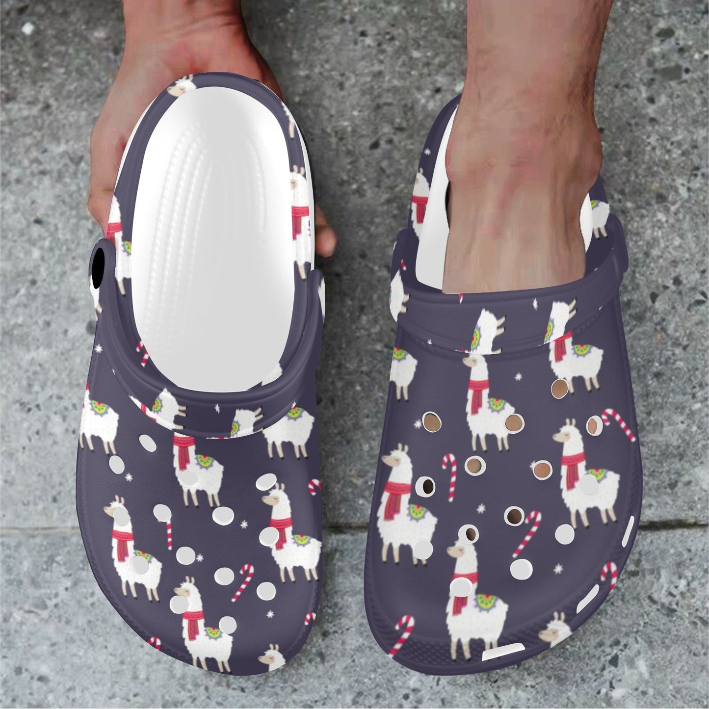 Llama with Candy Cane Themed Print Unisex Clogs Shoes