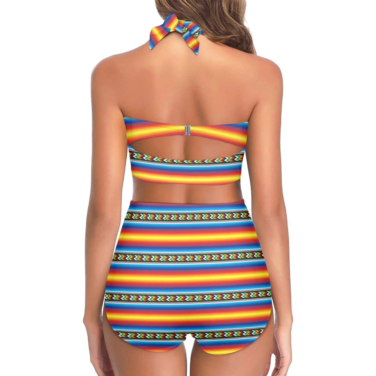Mexican Blanket ZigZag Print Pattern Halter Neck Bikini Swimsuit