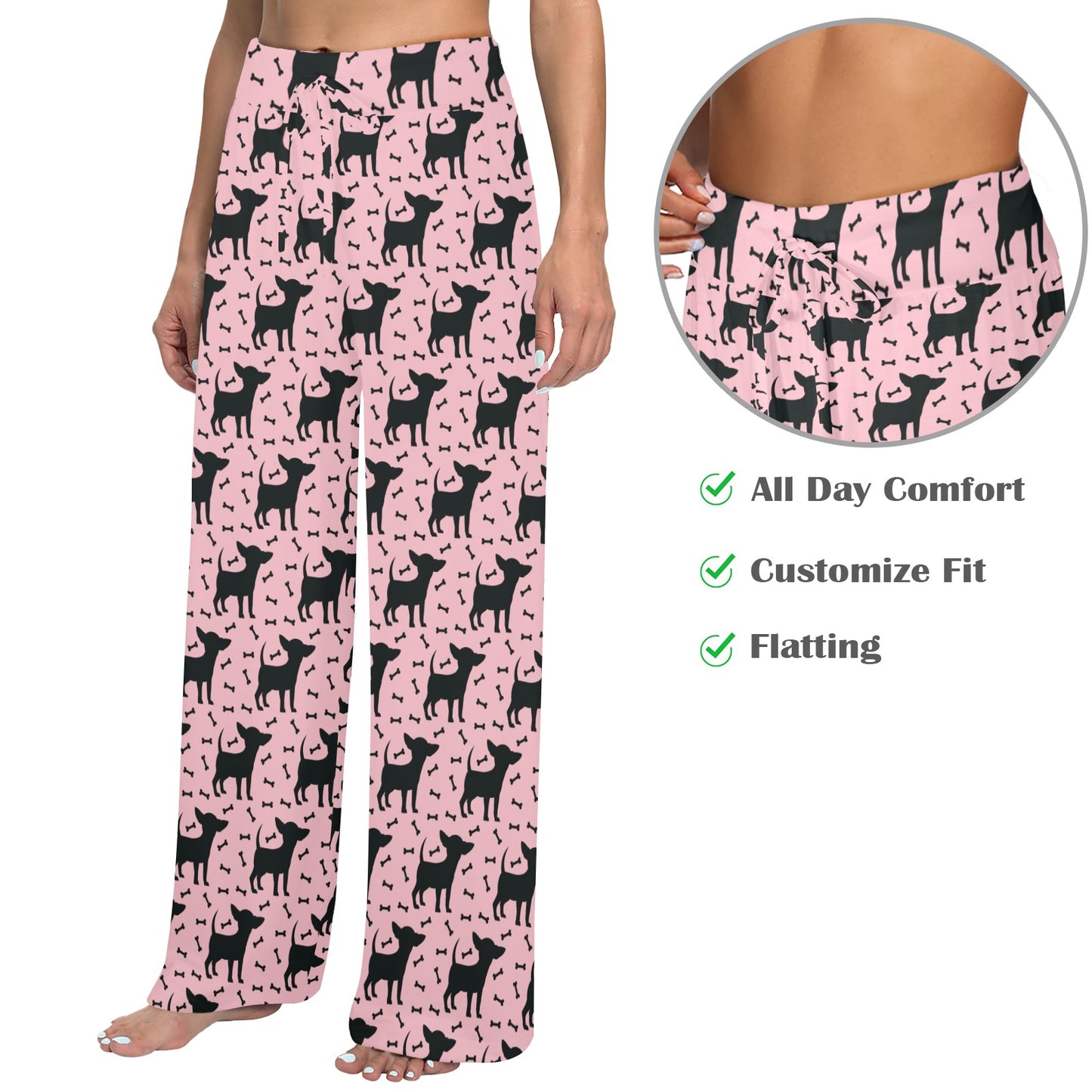 Chihuahua Pink Print Pattern Women's Wide Leg Lounge Pants