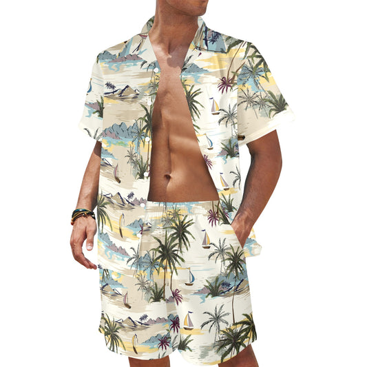 Palm Tree Beach Print Tapestry Men's Beach Shirt and Shorts Set