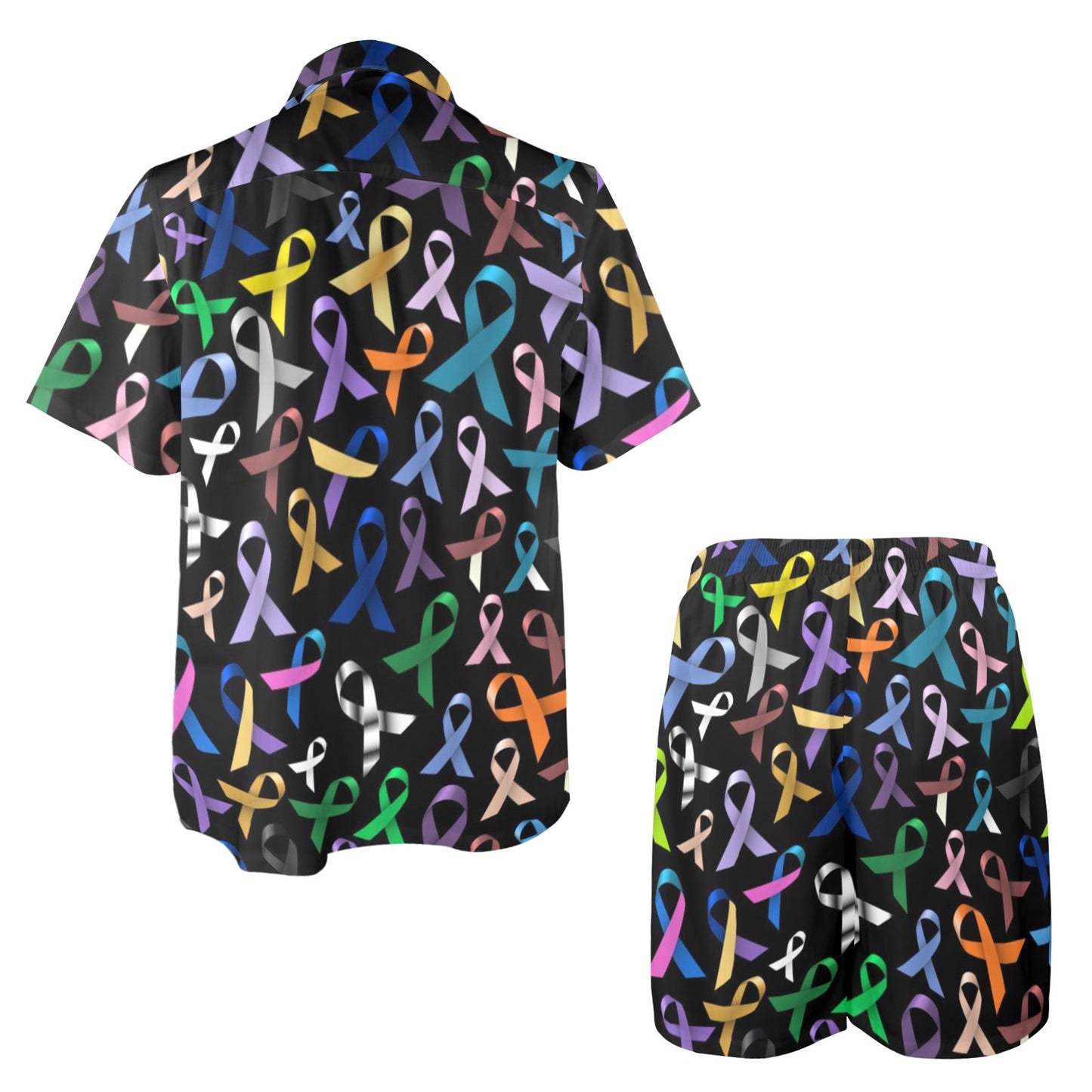Breast Cancer Awareness Colorful Print Men's Beach Shirt and Shorts Set