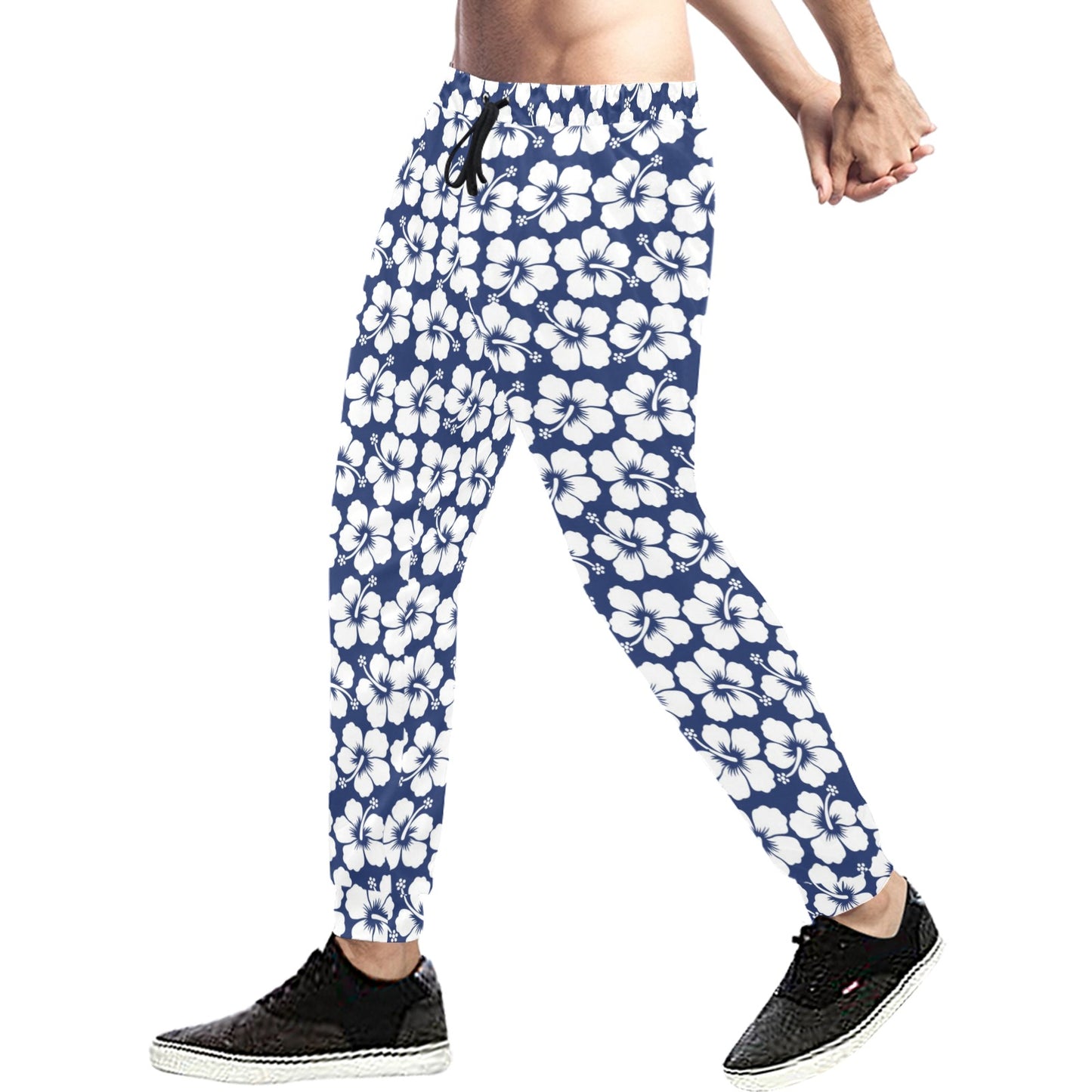 Hibiscus Blue Hawaiian Flower Pattern Men's Sweatpants