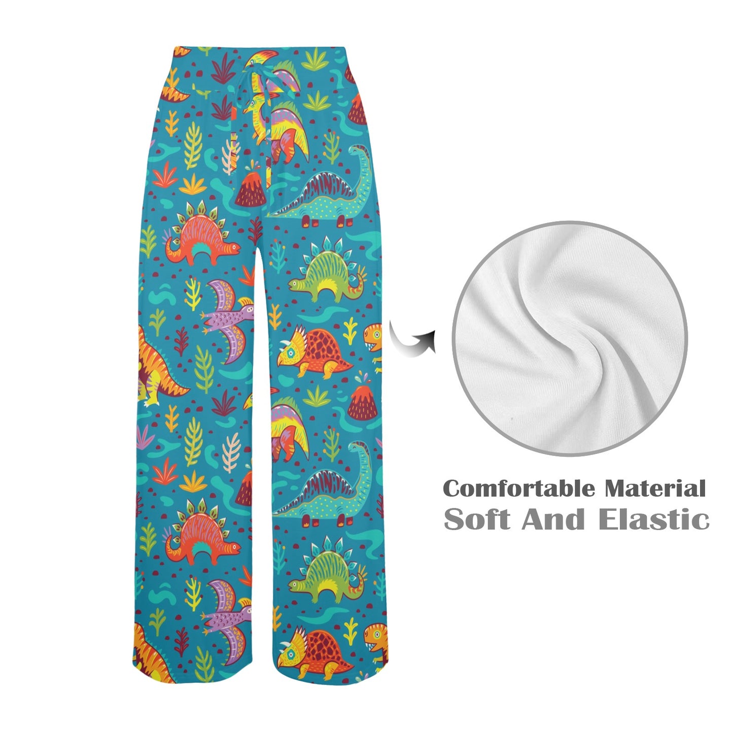 Dinosaur Cartoon Style Women's Wide Leg Lounge Pants
