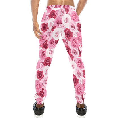 Pink Red Rose Pattern Print Men's Sweatpants