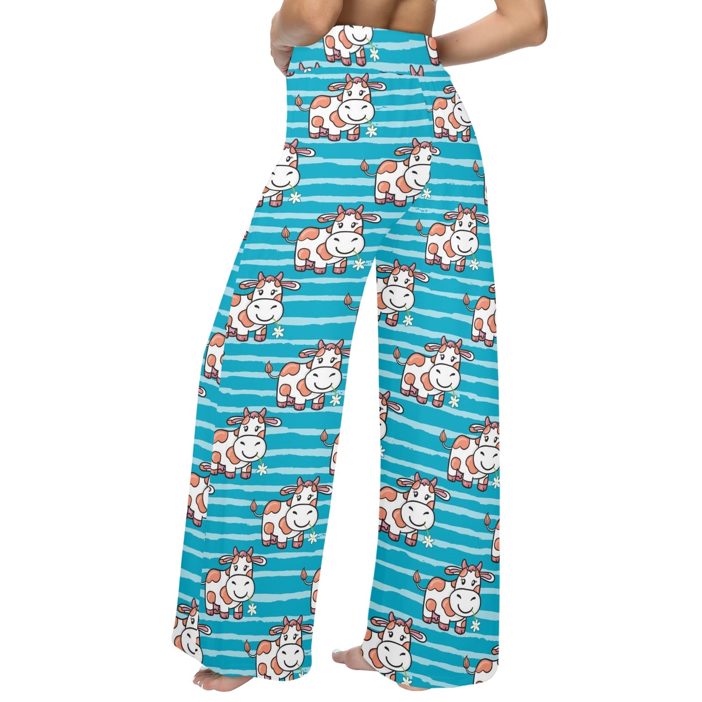 Cow Cute Print Pattern Women's Wide Leg Lounge Pants