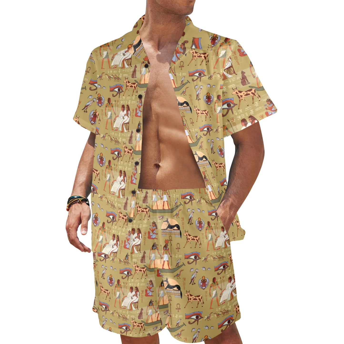 Ancient Greek Classic Pattern Design LKS305 Men's Beach Shirt and Shorts Set