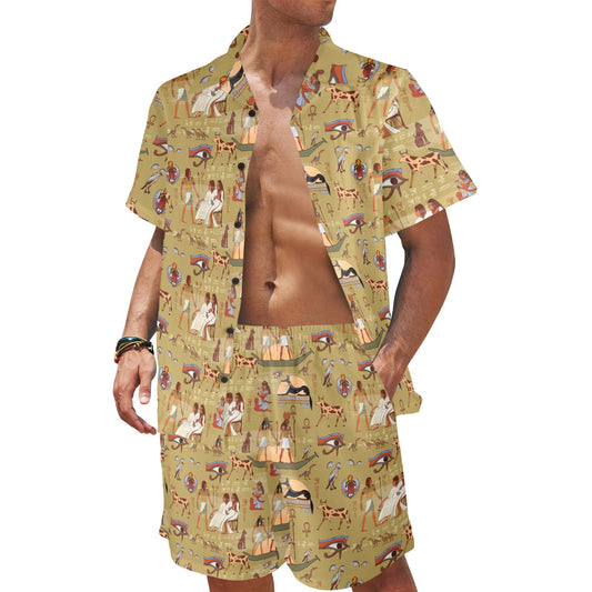 Ancient Greek Classic Pattern Design LKS305 Men's Beach Shirt and Shorts Set