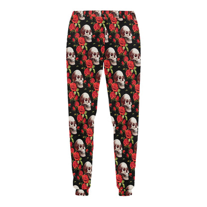 Red Rose Skull Design Print Men's Sweatpants