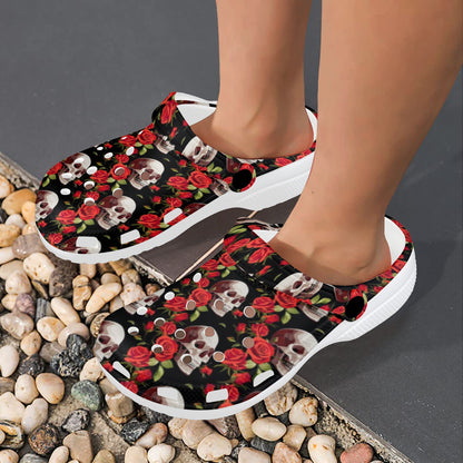 Red Rose Skull Design Print Unisex Clogs Shoes