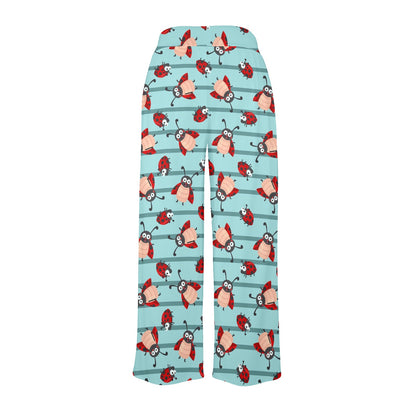Ladybug Happy Print Pattern Women's Wide Leg Lounge Pants