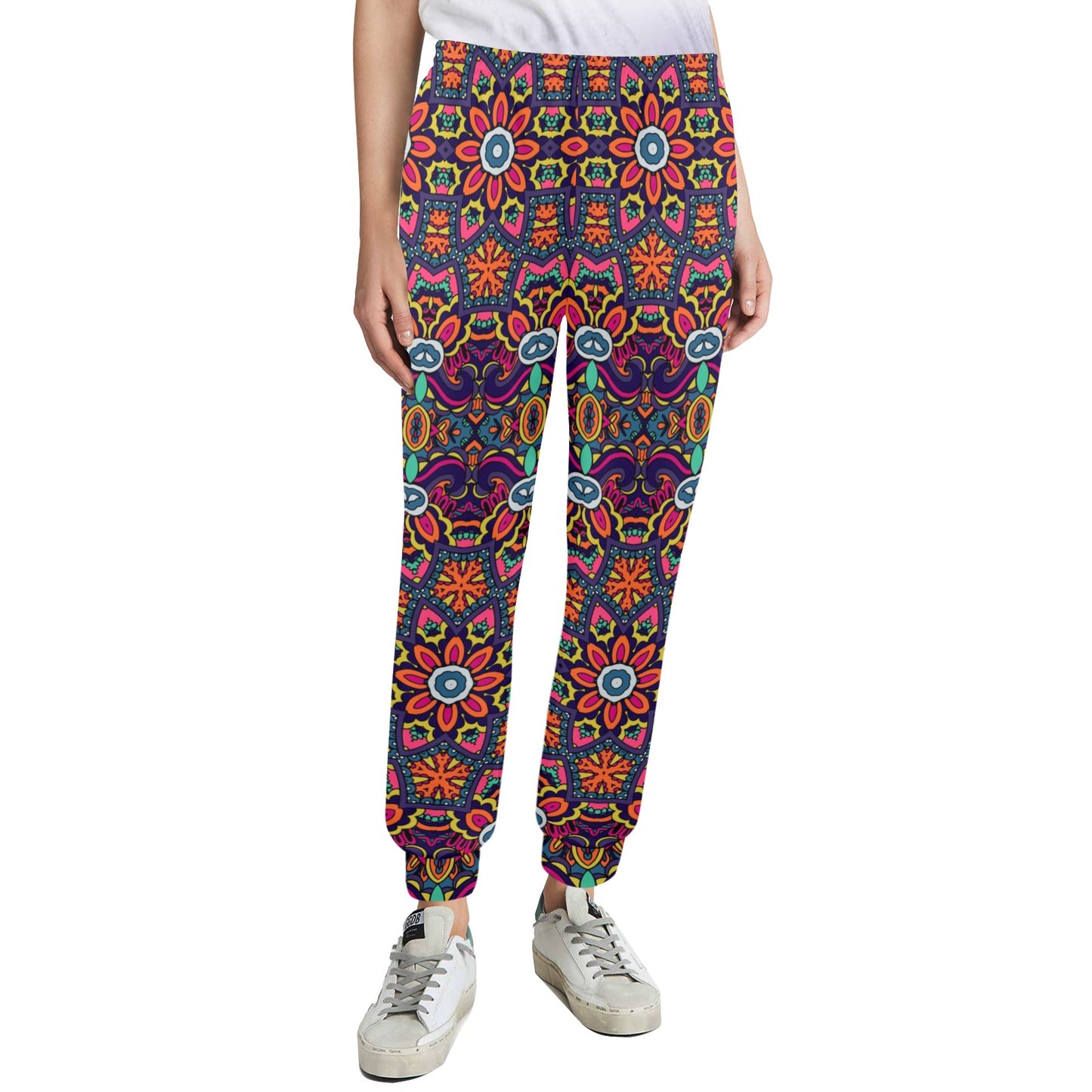 Ethnic Flower Style Print Pattern Women's Casual Track Pants