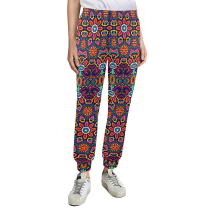 Ethnic Flower Style Print Pattern Women's Casual Track Pants